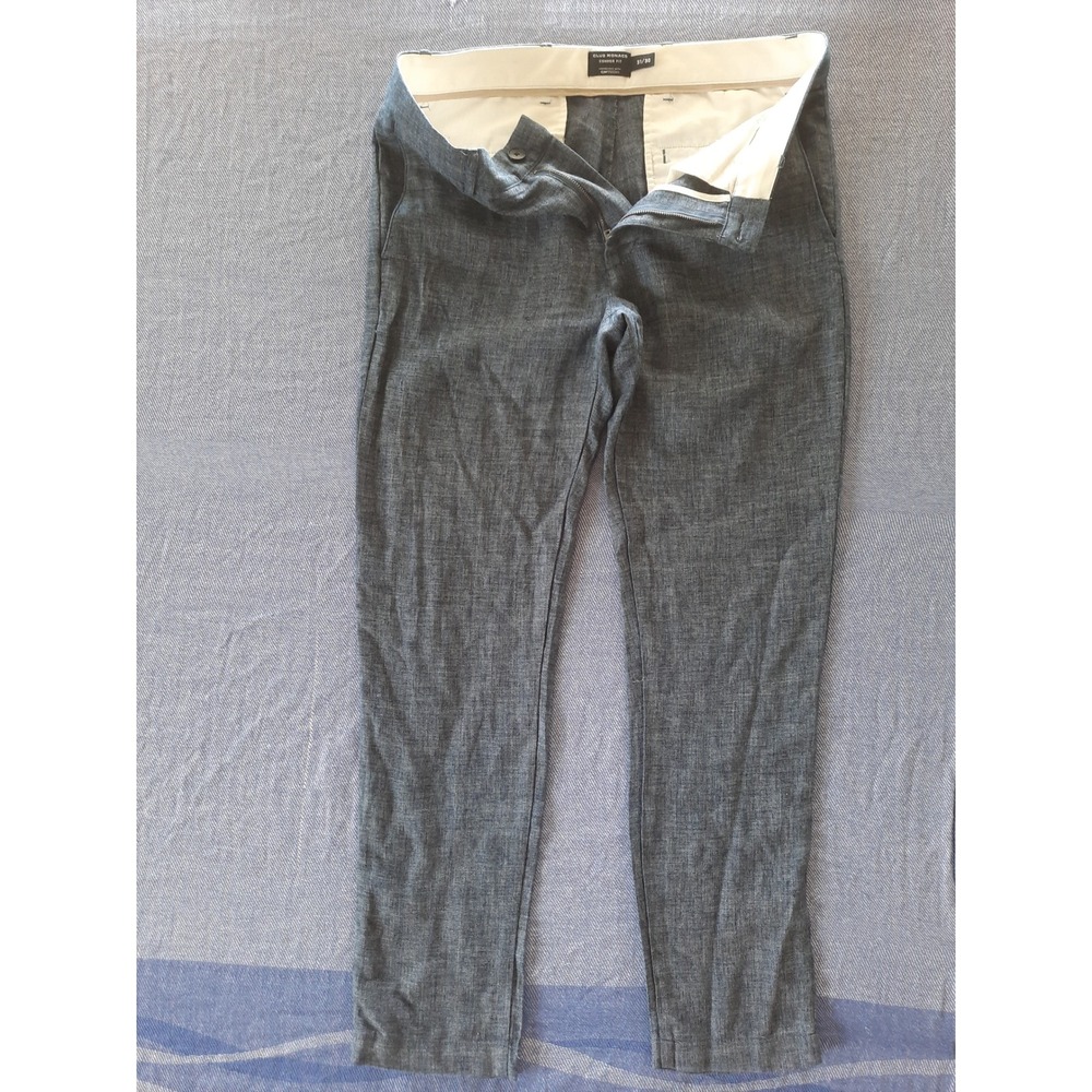 Club Monaco Connor Fit Heather Gray Linen Blend Slim Chino Pants Men 31x30